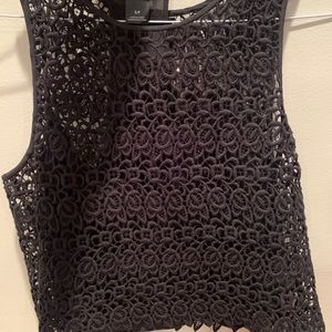 Club Monaco black crochet crop top with slip